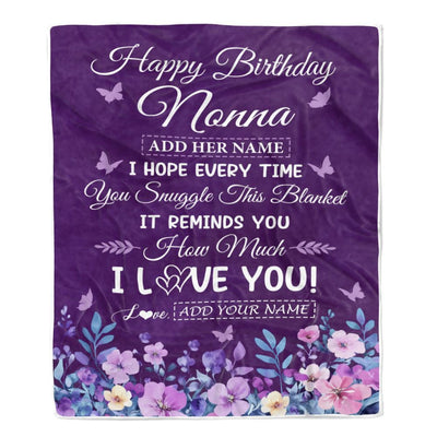 Personalized Happy Birthday Nonna Birthday Gifts From Granddaughter Grandson Blanket Purple Floral Unique Birthday Gifts Nonna Gifts Customized Fleece Blanket | siriusteestore