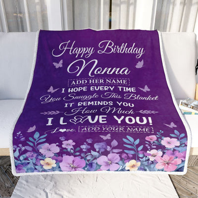 Personalized Happy Birthday Nonna Birthday Gifts From Granddaughter Grandson Blanket Purple Floral Unique Birthday Gifts Nonna Gifts Customized Fleece Blanket | siriusteestore