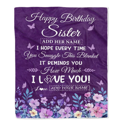 Personalized Happy Birthday Sister Birthday Gifts From Brother Blanket Purple Floral Unique Birthday Gifts Sister Gifts Customized Fleece Throw Blanket | siriusteestore
