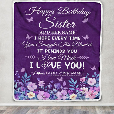 Personalized Happy Birthday Sister Birthday Gifts From Brother Blanket Purple Floral Unique Birthday Gifts Sister Gifts Customized Fleece Throw Blanket | siriusteestore