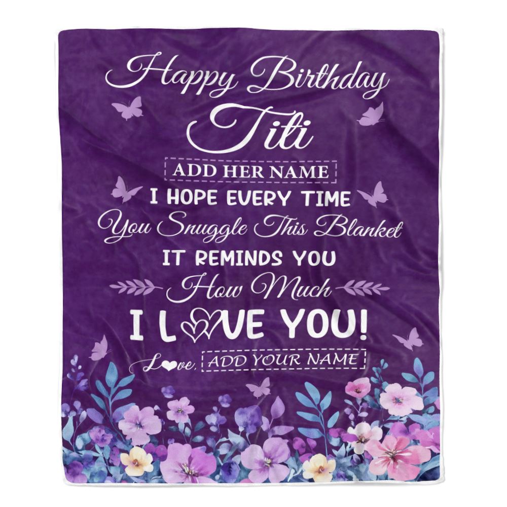 Personalized Happy Birthday Titi Birthday Gifts From Niece Nephew Blanket Purple Floral Unique Birthday Gifts Titi Gifts Customized Fleece Throw Blanket | siriusteestore