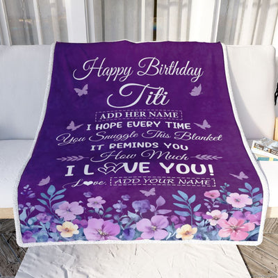 Personalized Happy Birthday Titi Birthday Gifts From Niece Nephew Blanket Purple Floral Unique Birthday Gifts Titi Gifts Customized Fleece Throw Blanket | siriusteestore