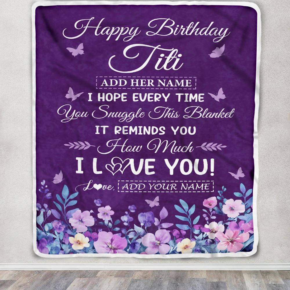 Personalized Happy Birthday Titi Birthday Gifts From Niece Nephew Blanket Purple Floral Unique Birthday Gifts Titi Gifts Customized Fleece Throw Blanket | siriusteestore