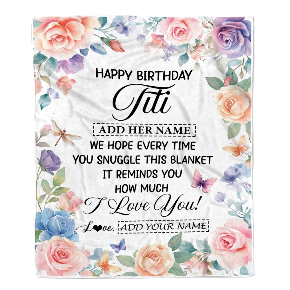 Personalized Happy Birthday Titi Gifts From Niece Nephew Blanket Butterfly Flower Present Birthday Gift For Titi Gifts Customized Fleece Throw Blanket | siriusteestore