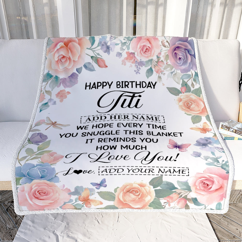 Personalized Happy Birthday Titi Gifts From Niece Nephew Blanket Butterfly Flower Present Birthday Gift For Titi Gifts Customized Fleece Throw Blanket | siriusteestore