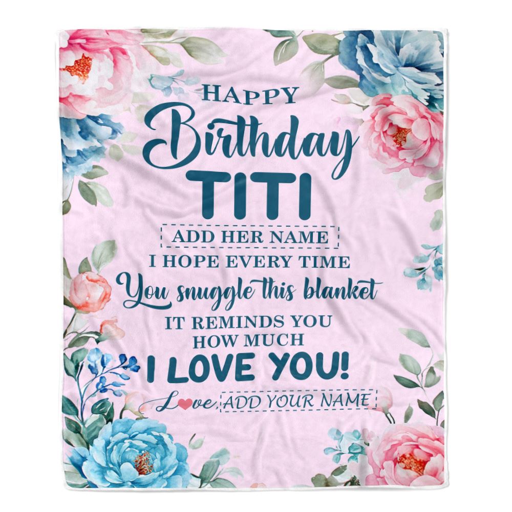 Personalized Happy Birthday Titi Gifts From Niece Nephew Blanket Floral Flower Birthday Gifts For Titi Gifts For Birthday Customized Fleece Throw Blanket | siriusteestore