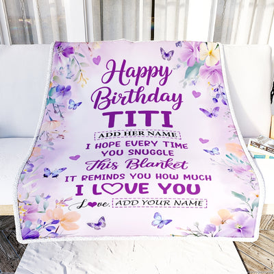 Personalized Happy Birthday Titi Gifts From Niece Nephew Blanket I Love You Purple Floral Birthday Gift Idea For Titi Gifts Customized Fleece Throw Blanket | siriusteestore