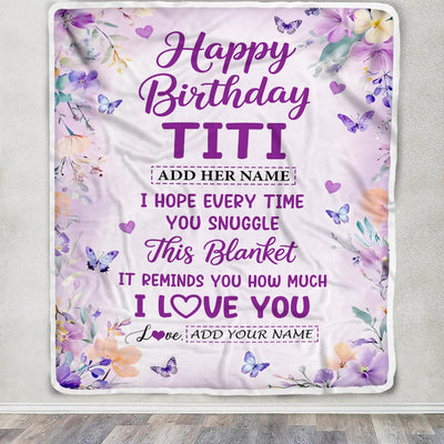 Personalized Happy Birthday Titi Gifts From Niece Nephew Blanket I Love You Purple Floral Birthday Gift Idea For Titi Gifts Customized Fleece Throw Blanket | siriusteestore