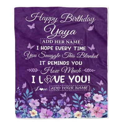Personalized Happy Birthday Yaya Birthday Gifts From Kids Grandkids Blanket Purple Floral Unique Birthday Gifts Yaya Gifts Customized Fleece Throw Blanket | siriusteestore