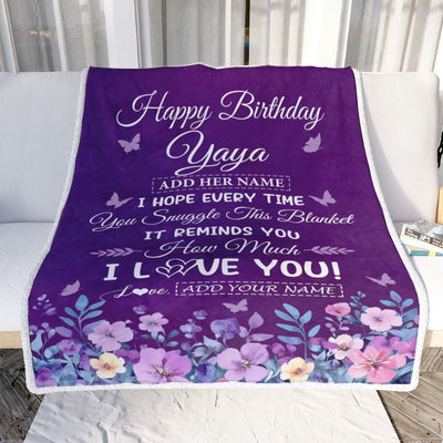 Personalized Happy Birthday Yaya Birthday Gifts From Kids Grandkids Blanket Purple Floral Unique Birthday Gifts Yaya Gifts Customized Fleece Throw Blanket | siriusteestore