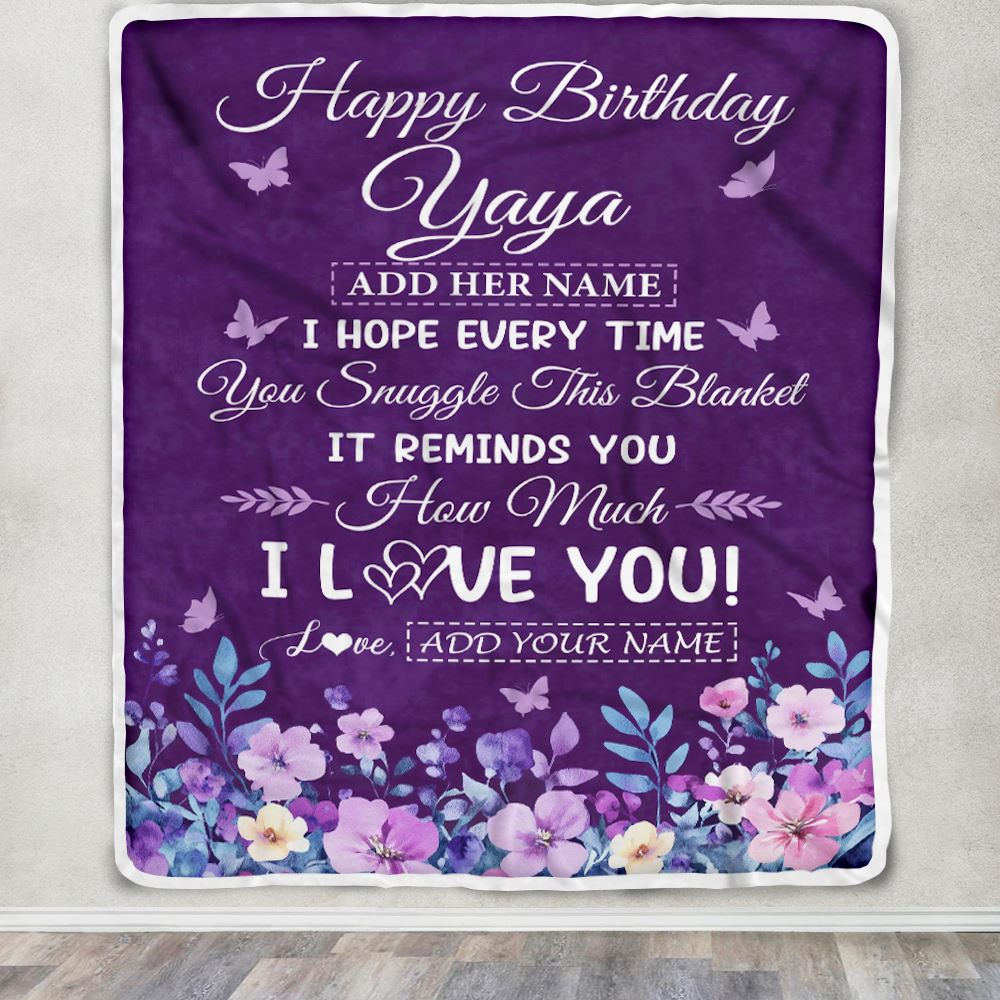 Personalized Happy Birthday Yaya Birthday Gifts From Kids Grandkids Blanket Purple Floral Unique Birthday Gifts Yaya Gifts Customized Fleece Throw Blanket | siriusteestore