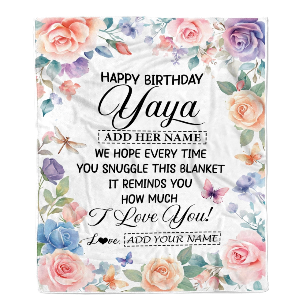 Personalized Happy Birthday Yaya Gifts From Kids Grandkids Blanket Butterfly Flower Present Birthday Gift For Yaya Gifts Customized Fleece Throw Blanket | siriusteestore