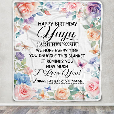 Personalized Happy Birthday Yaya Gifts From Kids Grandkids Blanket Butterfly Flower Present Birthday Gift For Yaya Gifts Customized Fleece Throw Blanket | siriusteestore
