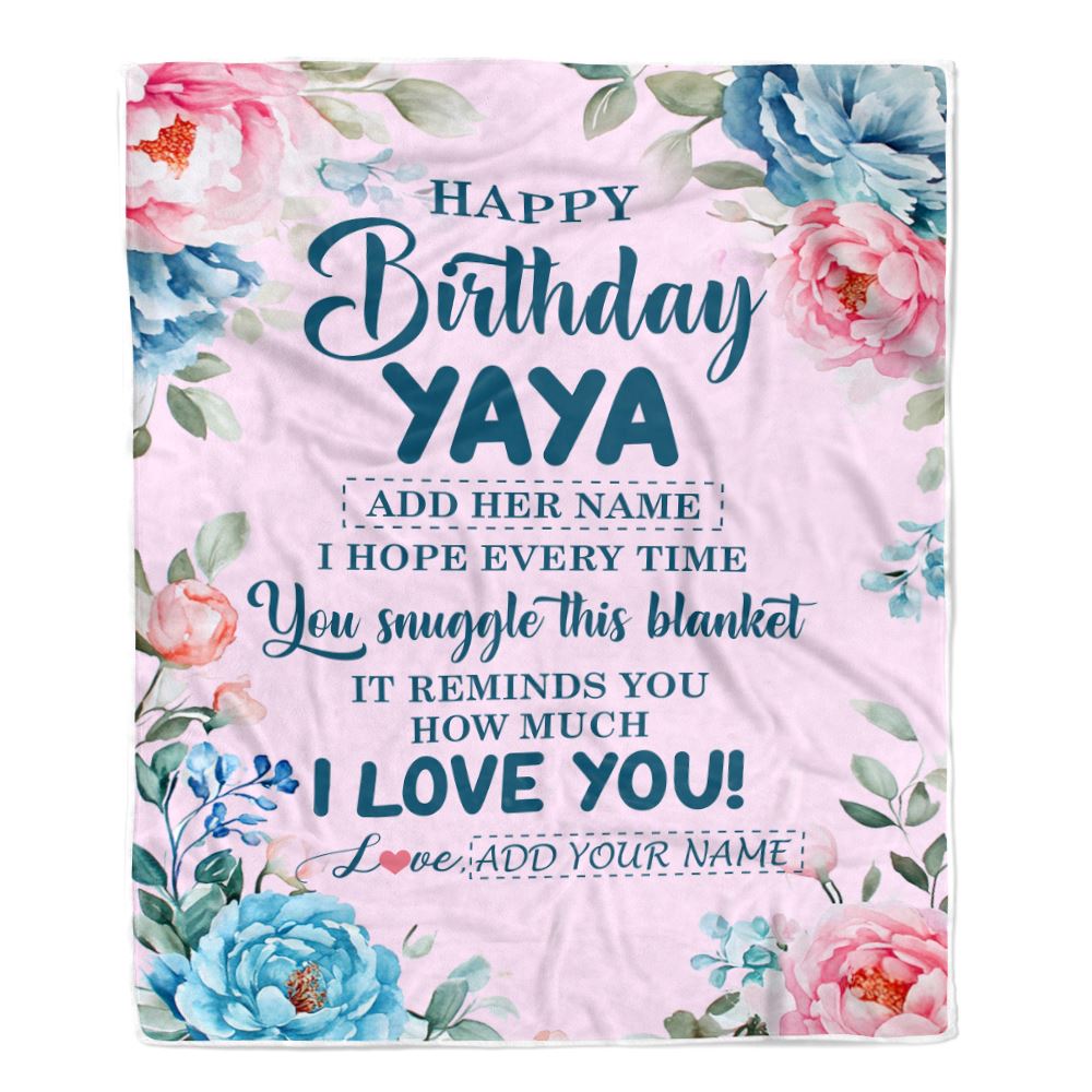 Personalized Happy Birthday Yaya Gifts From Kids Grandkids Blanket Floral Flower Birthday Gifts For Yaya Gifts For Birthday Customized Fleece Throw Blanket | siriusteestore