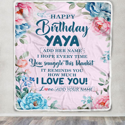 Personalized Happy Birthday Yaya Gifts From Kids Grandkids Blanket Floral Flower Birthday Gifts For Yaya Gifts For Birthday Customized Fleece Throw Blanket | siriusteestore