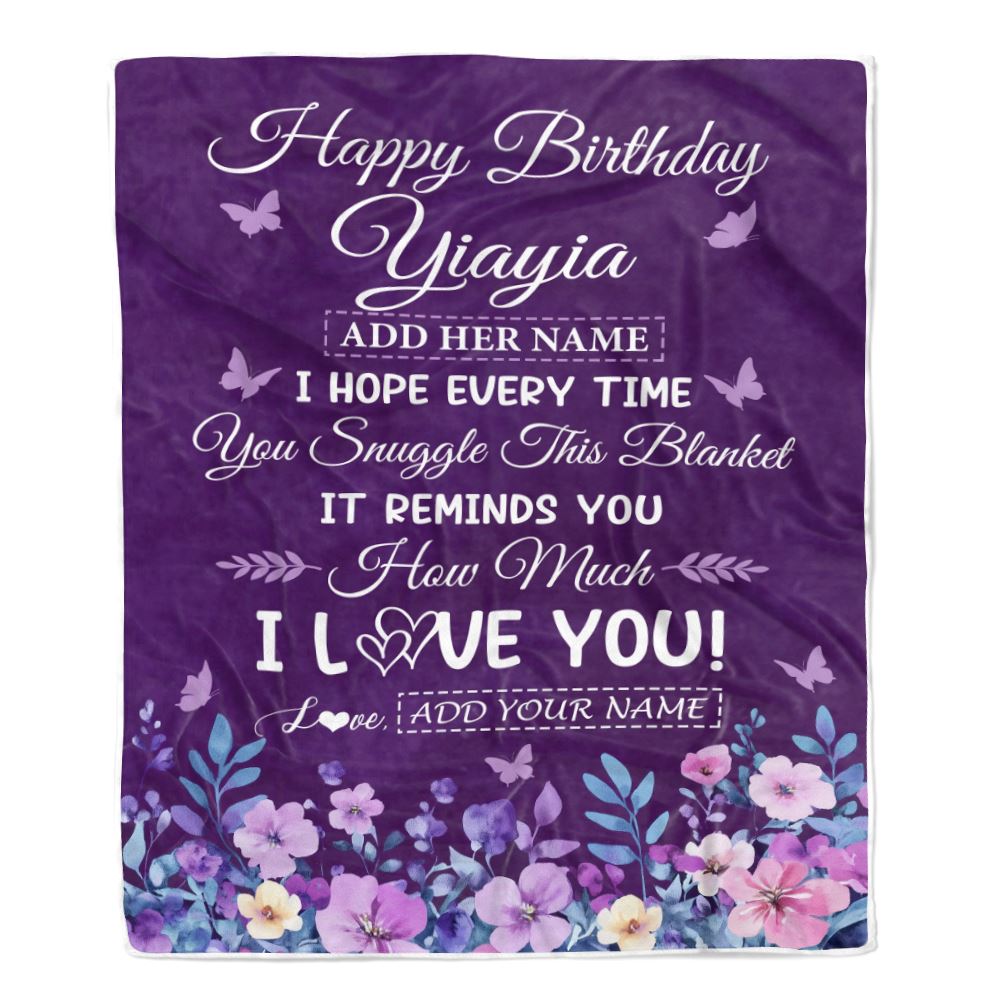 Personalized Happy Birthday Yiayia Birthday Gifts From Granddaughter Blanket Purple Floral Unique Birthday Gifts Yiayia Gifts Customized Fleece Throw Blanket | siriusteestore