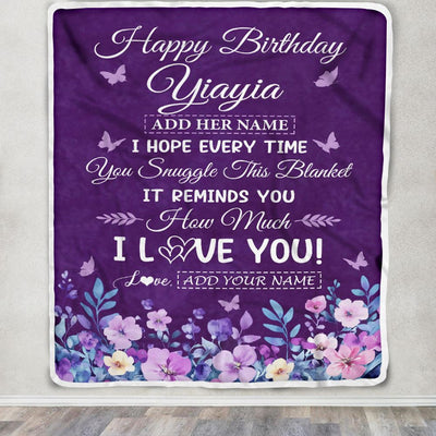 Personalized Happy Birthday Yiayia Birthday Gifts From Granddaughter Blanket Purple Floral Unique Birthday Gifts Yiayia Gifts Customized Fleece Throw Blanket | siriusteestore