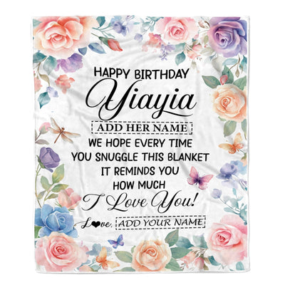 Personalized Happy Birthday Yiayia Gifts From Granddaughter Blanket Butterfly Flower Present Birthday Gift For Yiayia Gifts Customized Fleece Throw Blanket | siriusteestore