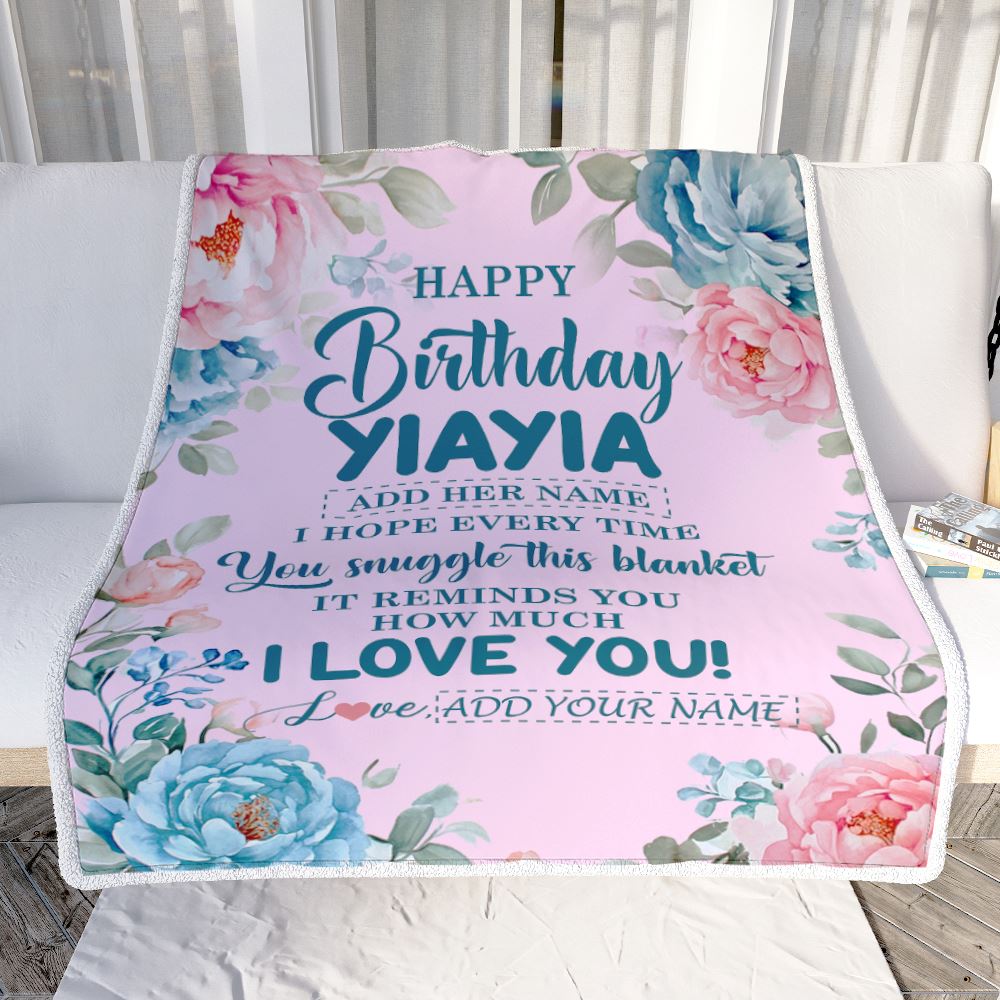 Personalized Happy Birthday Yiayia Gifts From Granddaughter Blanket Floral Flower Birthday Gifts For Yiayia Gifts For Birthday Customized Fleece Throw Blanket | siriusteestore