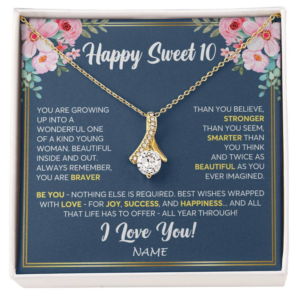 Alluring Beauty Necklace 18K Yellow Gold Finish | Personalized Happy Sweet 10 For Girls Necklace Sweet Ten 10th Birthday Gifts For 10 Ten Old For Girl Niece Daughter Customized Gift Box Message Card | siriusteestore
