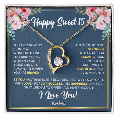 Forever Love Necklace 18K Yellow Gold Finish | Personalized Happy Sweet 15 For Girls Necklace Sweet Fifteen 15th Birthday Gifts For 15 Fifteen Old For Girl Niece Daughter Customized Gift Box Message Card | siriusteestore