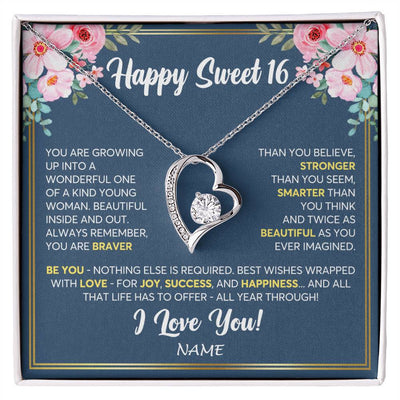 Forever Love Necklace 14K White Gold Finish | Personalized Happy Sweet 16 For Girls Necklace Sweet Sixteen 16th Birthday Gifts For 16 Sixteen Old For Girl Niece Daughter Customized Gift Box Message Card | siriusteestore