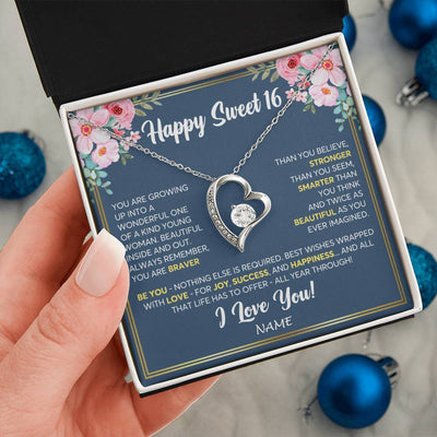 Forever Love Necklace 14K White Gold Finish | Personalized Happy Sweet 16 For Girls Necklace Sweet Sixteen 16th Birthday Gifts For 16 Sixteen Old For Girl Niece Daughter Customized Gift Box Message Card | siriusteestore
