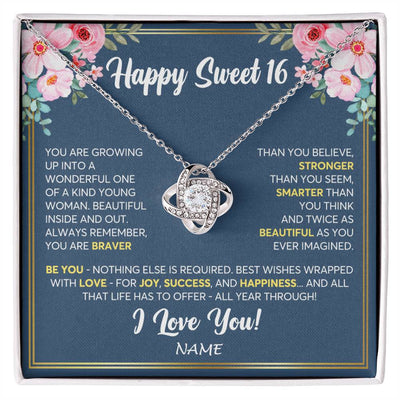 Love Knot Necklace 14K White Gold Finish | Personalized Happy Sweet 16 For Girls Necklace Sweet Sixteen 16th Birthday Gifts For 16 Sixteen Old For Girl Niece Daughter Customized Gift Box Message Card | siriusteestore