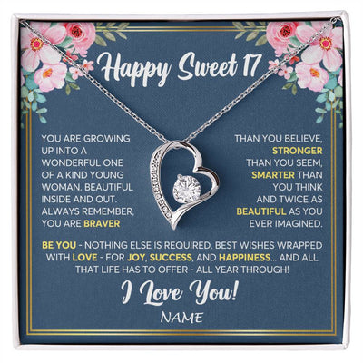 Forever Love Necklace 14K White Gold Finish | Personalized Happy Sweet 17 For Girls Necklace Sweet Seventeen 17th Birthday Gifts For 17 Seventeen Old For Girl Niece Daughter Customized Gift Box Message Card | siriusteestore