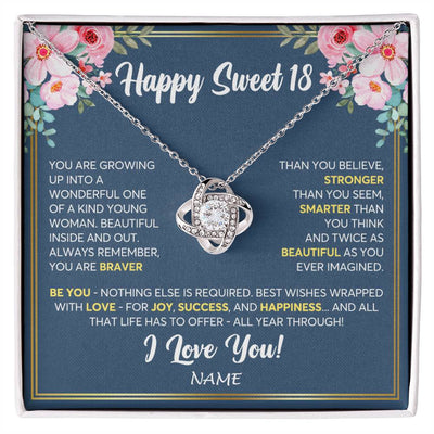 Love Knot Necklace 14K White Gold Finish | Personalized Happy Sweet 18 For Girls Necklace Sweet Eighteen 18th Birthday Gifts For 18 Eighteen Old For Girl Niece Daughter Customized Gift Box Message Card | siriusteestore