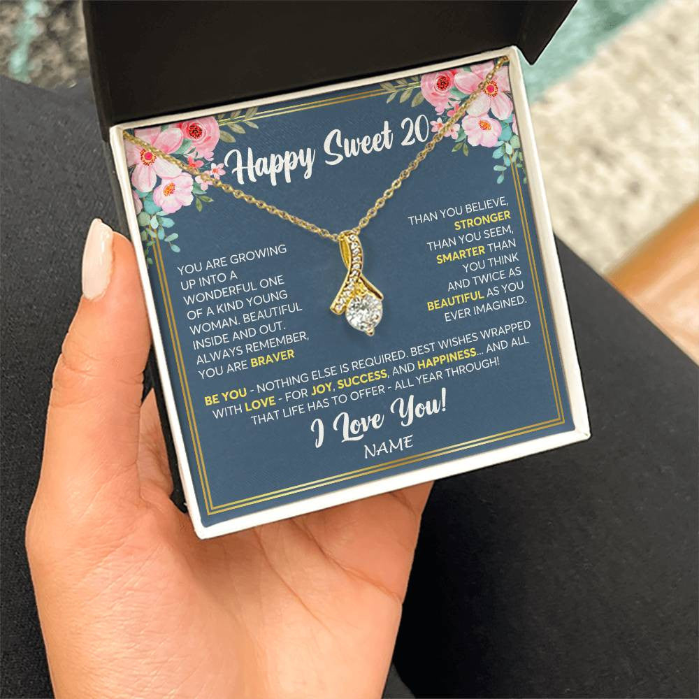 Alluring Beauty Necklace 18K Yellow Gold Finish | Personalized Happy Sweet 20 For Girls Necklace Sweet Twenty 20th Birthday Gifts For 20 Twenty Old For Girl Niece Daughter Customized Gift Box Message Card | siriusteestore