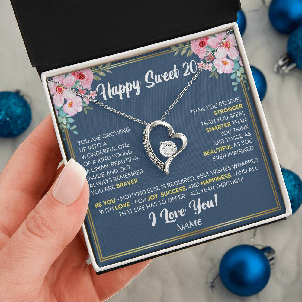 Personalized Happy Sweet 20 for Girls Necklace Sweet Twenty 20th Gifts for 20 Twenty Old for Girl Birthday Christmas Customized Gift Box Message Card