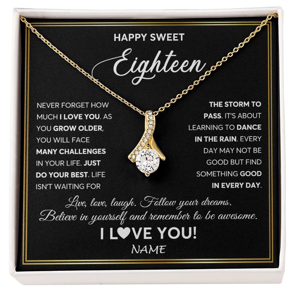 Alluring Beauty Necklace 18K Yellow Gold Finish | Personalized Happy Sweet Eighteen Necklace Sweet 18 Gifts For Girls Birthday Jewelry 18 Eighteen Old Niece Daughter From Mom Dad Customized Gift Box Message Card | siriusteestore