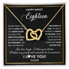 Interlocking Hearts Necklace 18K Yellow Gold Finish | Personalized Happy Sweet Eighteen Necklace Sweet 18 Gifts For Girls Birthday Jewelry 18 Eighteen Old Niece Daughter From Mom Dad Customized Gift Box Message Card | siriusteestore