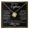 Love Knot Necklace 18K Yellow Gold Finish | Personalized Happy Sweet Eighteen Necklace Sweet 18 Gifts For Girls Birthday Jewelry 18 Eighteen Old Niece Daughter From Mom Dad Customized Gift Box Message Card | siriusteestore
