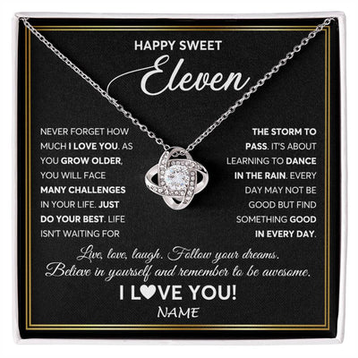 Love Knot Necklace 14K White Gold Finish | Personalized Happy Sweet Eleven Necklace Sweet 11 Gifts For Girls Birthday Jewelry 11 Eleven Old Niece Daughter From Mom Dad Customized Gift Box Message Card | siriusteestore