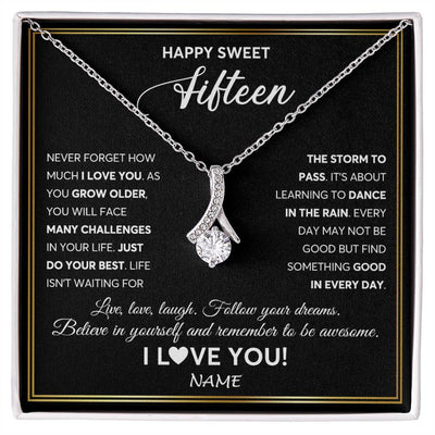 Alluring Beauty Necklace 14K White Gold Finish | Personalized Happy Sweet Fifteen Necklace Sweet 15 Gifts For Girls Birthday Jewelry 15 Fifteen Old Niece Daughter From Mom Dad Customized Gift Box Message Card | siriusteestore