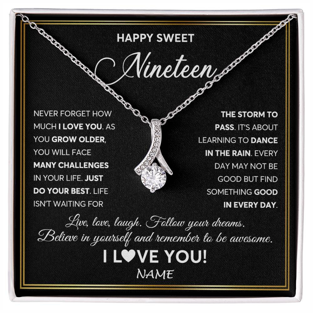 Alluring Beauty Necklace 14K White Gold Finish | Personalized Happy Sweet Nineteen Necklace Sweet 19 Gifts For Girls Birthday Jewelry 19 Nineteen Old Niece Daughter From Mom Dad Customized Gift Box Message Card | siriusteestore