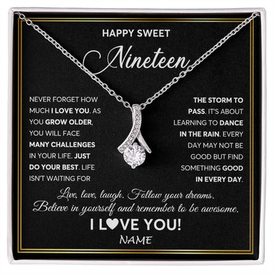 Alluring Beauty Necklace 14K White Gold Finish | Personalized Happy Sweet Nineteen Necklace Sweet 19 Gifts For Girls Birthday Jewelry 19 Nineteen Old Niece Daughter From Mom Dad Customized Gift Box Message Card | siriusteestore