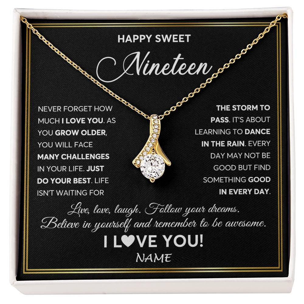 Alluring Beauty Necklace 18K Yellow Gold Finish | Personalized Happy Sweet Nineteen Necklace Sweet 19 Gifts For Girls Birthday Jewelry 19 Nineteen Old Niece Daughter From Mom Dad Customized Gift Box Message Card | siriusteestore