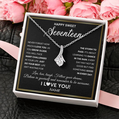 Alluring Beauty Necklace 14K White Gold Finish | Personalized Happy Sweet Seventeen Necklace Sweet 17 Gifts For Girls Birthday Jewelry 17 Seventeen Old Niece Daughter From Mom Dad Customized Gift Box Message Card | siriusteestore