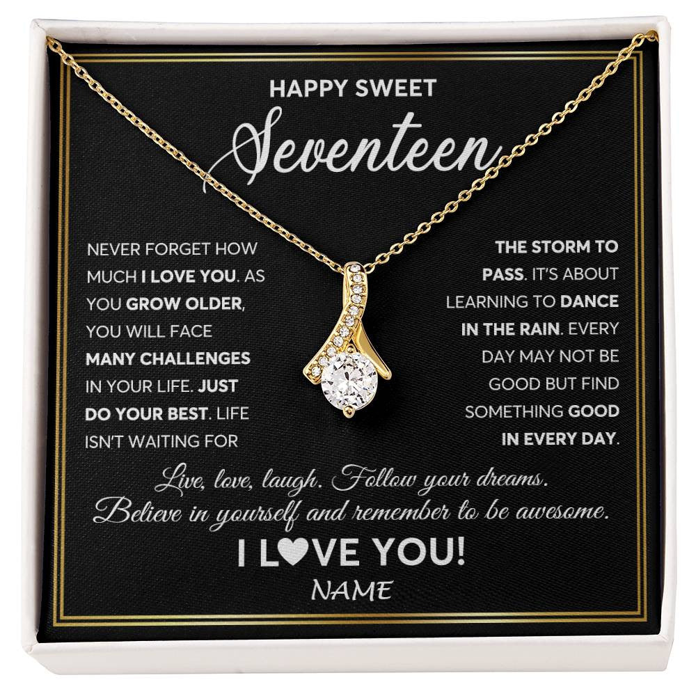 Alluring Beauty Necklace 18K Yellow Gold Finish | Personalized Happy Sweet Seventeen Necklace Sweet 17 Gifts For Girls Birthday Jewelry 17 Seventeen Old Niece Daughter From Mom Dad Customized Gift Box Message Card | siriusteestore
