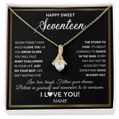Alluring Beauty Necklace 18K Yellow Gold Finish | Personalized Happy Sweet Seventeen Necklace Sweet 17 Gifts For Girls Birthday Jewelry 17 Seventeen Old Niece Daughter From Mom Dad Customized Gift Box Message Card | siriusteestore