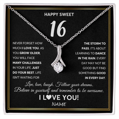 Alluring Beauty Necklace 14K White Gold Finish | Personalized Happy Sweet Sixteen Necklace Sweet 16 Gifts For Girls Birthday Jewelry 16 Sixteen Old Niece Daughter From Mom Dad Customized Gift Box Message Card | siriusteestore