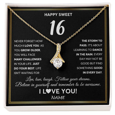 Alluring Beauty Necklace 18K Yellow Gold Finish | Personalized Happy Sweet Sixteen Necklace Sweet 16 Gifts For Girls Birthday Jewelry 16 Sixteen Old Niece Daughter From Mom Dad Customized Gift Box Message Card | siriusteestore
