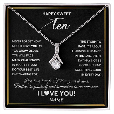 Alluring Beauty Necklace 14K White Gold Finish | Personalized Happy Sweet Ten Necklace Sweet 10 Gifts For Girls Birthday Jewelry 10 Ten Old Niece Daughter From Mom Dad Customized Gift Box Message Card | siriusteestore