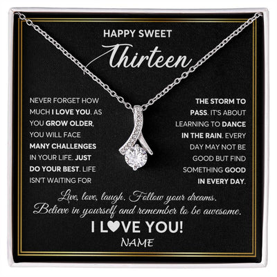 Alluring Beauty Necklace 14K White Gold Finish | Personalized Happy Sweet Thirteen Necklace Sweet 13 Gifts For Girls Birthday Jewelry 13 Thirteen Old Niece Daughter From Mom Dad Customized Gift Box Message Card | siriusteestore
