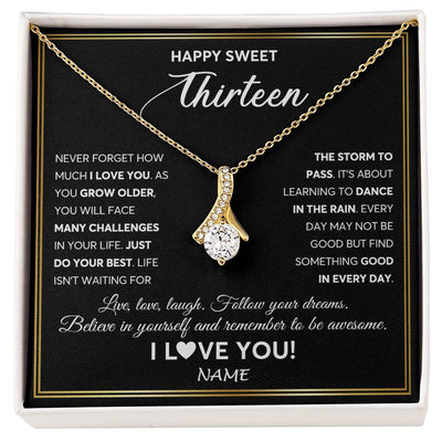 Alluring Beauty Necklace 18K Yellow Gold Finish | Personalized Happy Sweet Thirteen Necklace Sweet 13 Gifts For Girls Birthday Jewelry 13 Thirteen Old Niece Daughter From Mom Dad Customized Gift Box Message Card | siriusteestore