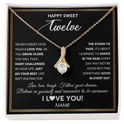 Alluring Beauty Necklace 18K Yellow Gold Finish | Personalized Happy Sweet Twelve Necklace Sweet 12 Gifts For Girls Birthday Jewelry 12 Twelve Old Niece Daughter From Mom Dad Customized Gift Box Message Card | siriusteestore