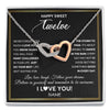Interlocking Hearts Necklace Stainless Steel & Rose Gold Finish | Personalized Happy Sweet Twelve Necklace Sweet 12 Gifts For Girls Birthday Jewelry 12 Twelve Old Niece Daughter From Mom Dad Customized Gift Box Message Card | siriusteestore